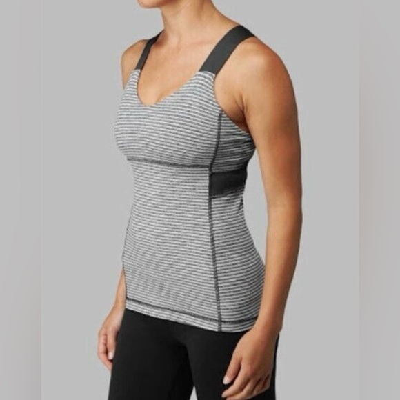 lululemon athletica Tops - Lululemon Push Your Limits Grey Striped Cross Back Tank